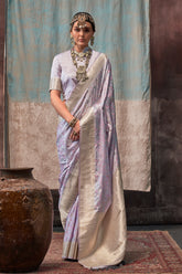 LIGHT PURPLE SHADED PURE SATIN HANDLOOM WEAVING SILK SAREES
